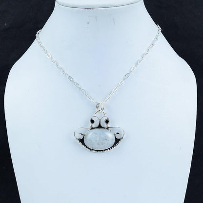 Rainbow Moonstone Silver Pendant