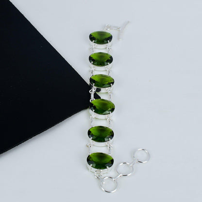 Green Peridot Gemstone Sterling Silver Bracelet