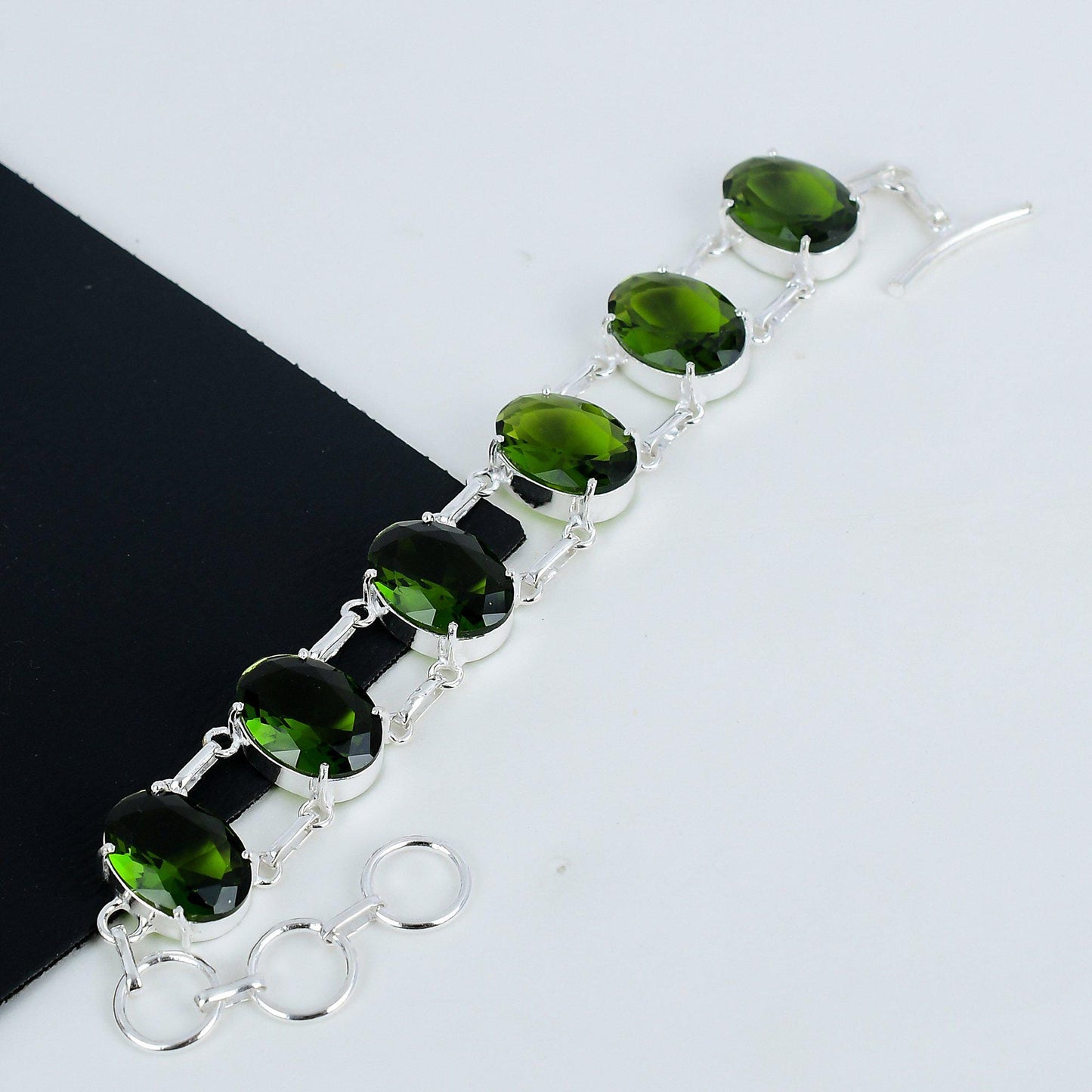 Green Peridot Gemstone Sterling Silver Bracelet