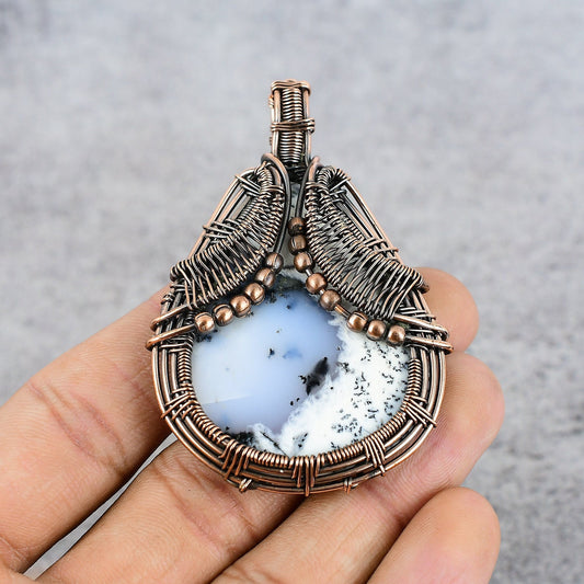 White Dendrite Opal Gemstone Pendant