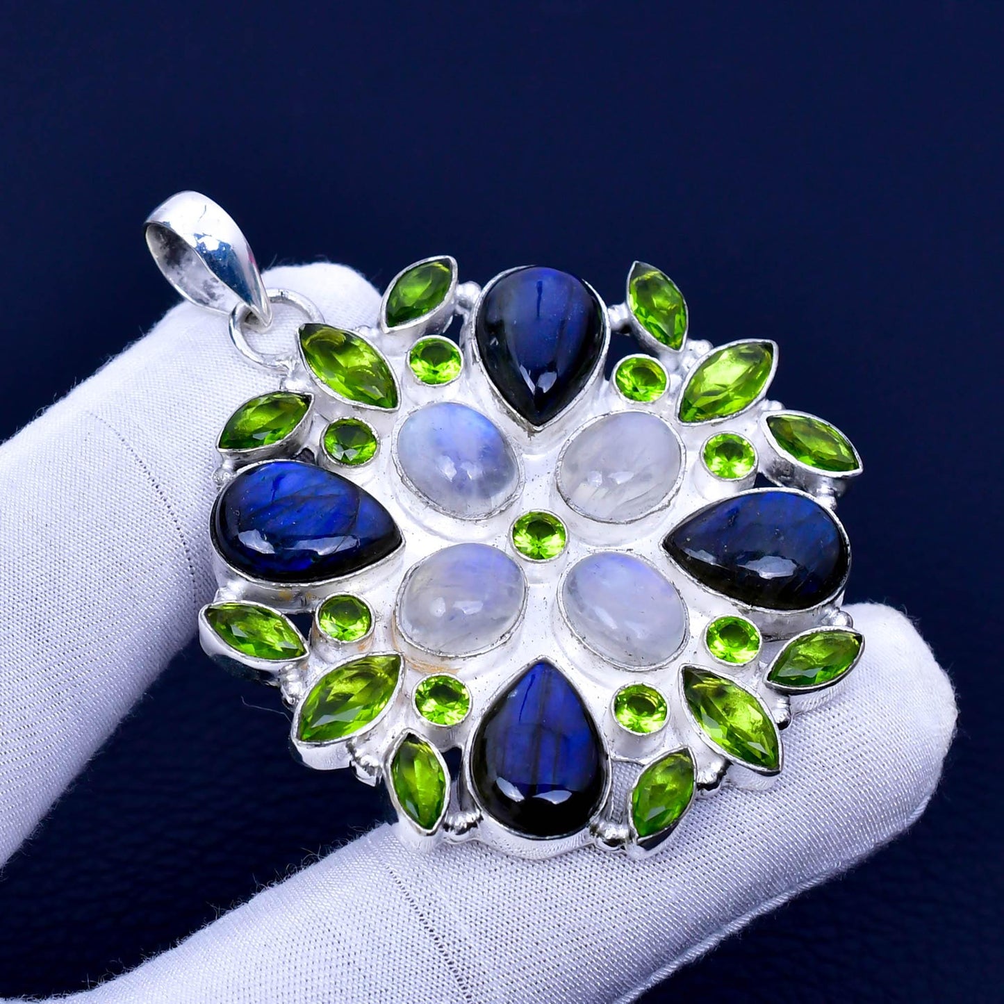 Multicolor Labradorite Moonstone Peridot Gemstone Pendant