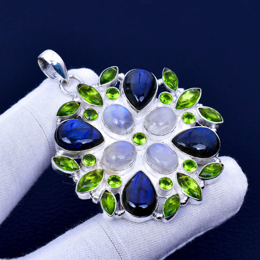 Multicolor Labradorite Moonstone Peridot Gemstone Pendant
