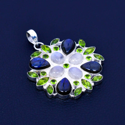 Multicolor Labradorite Moonstone Peridot Gemstone Pendant