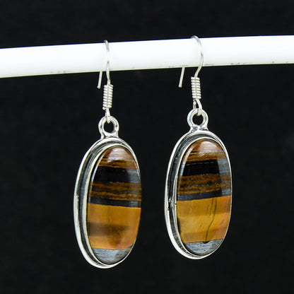 Golden Brown Tiger Eye Oval Earrings