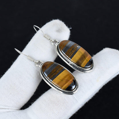 Golden Brown Tiger Eye Oval Earrings