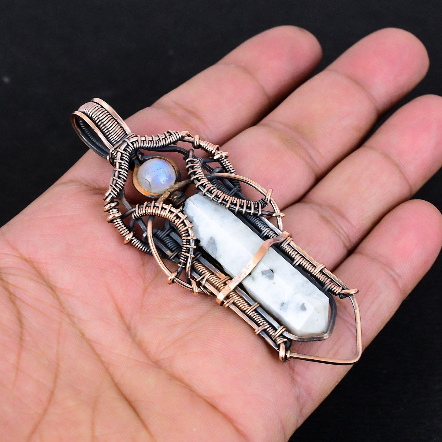 White Moonstone Gemstone Copper Wire Pendant