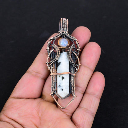 White Moonstone Gemstone Copper Wire Pendant