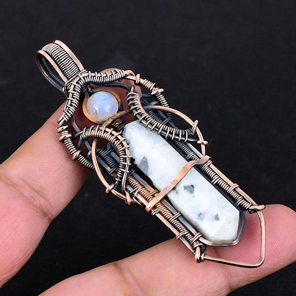 White Moonstone Gemstone Copper Wire Pendant