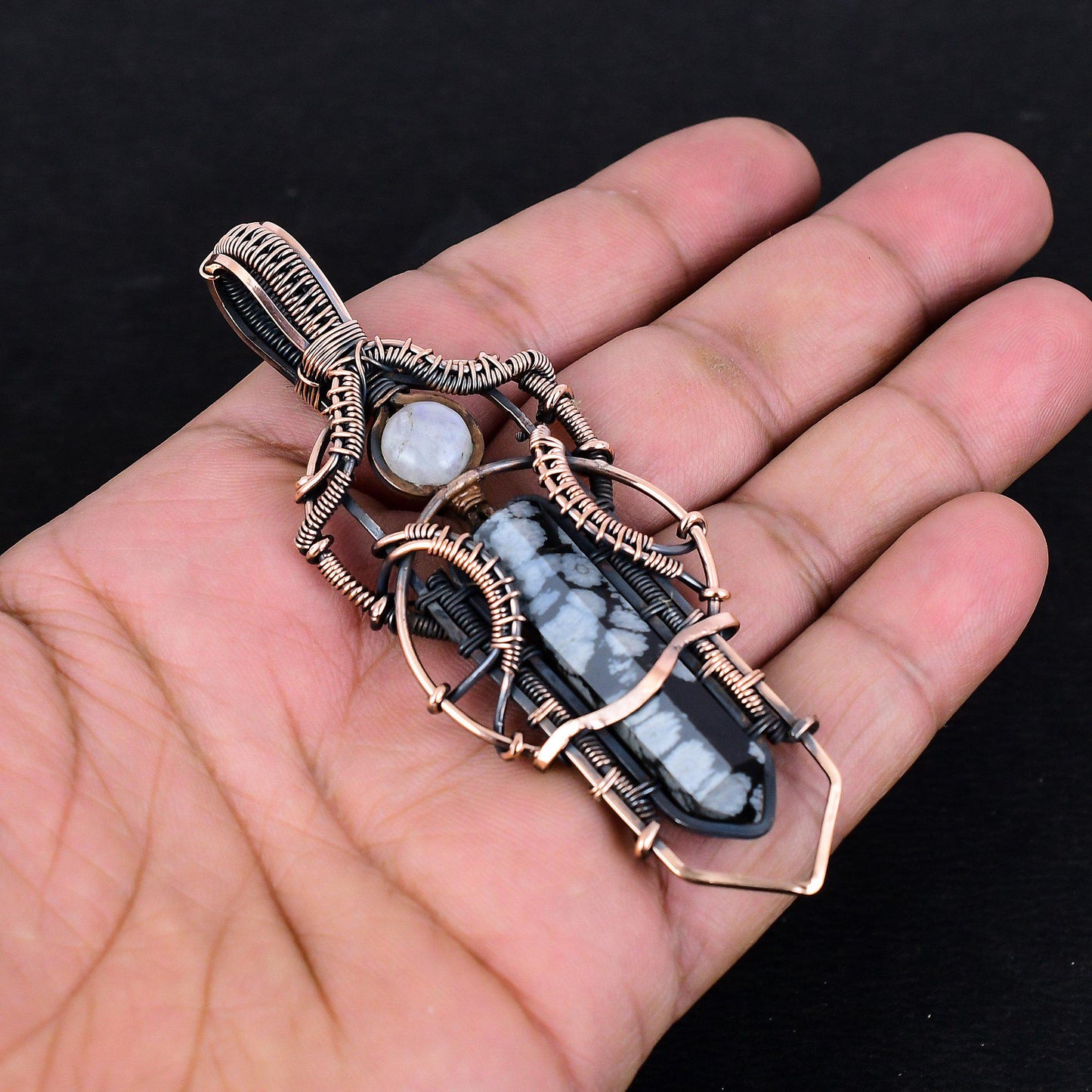 Black Snowflake Obsidian Gemstone Pendant