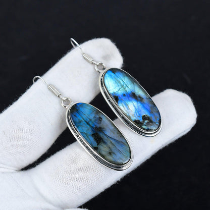 Grey-Blue Oval Labradorite Earrings