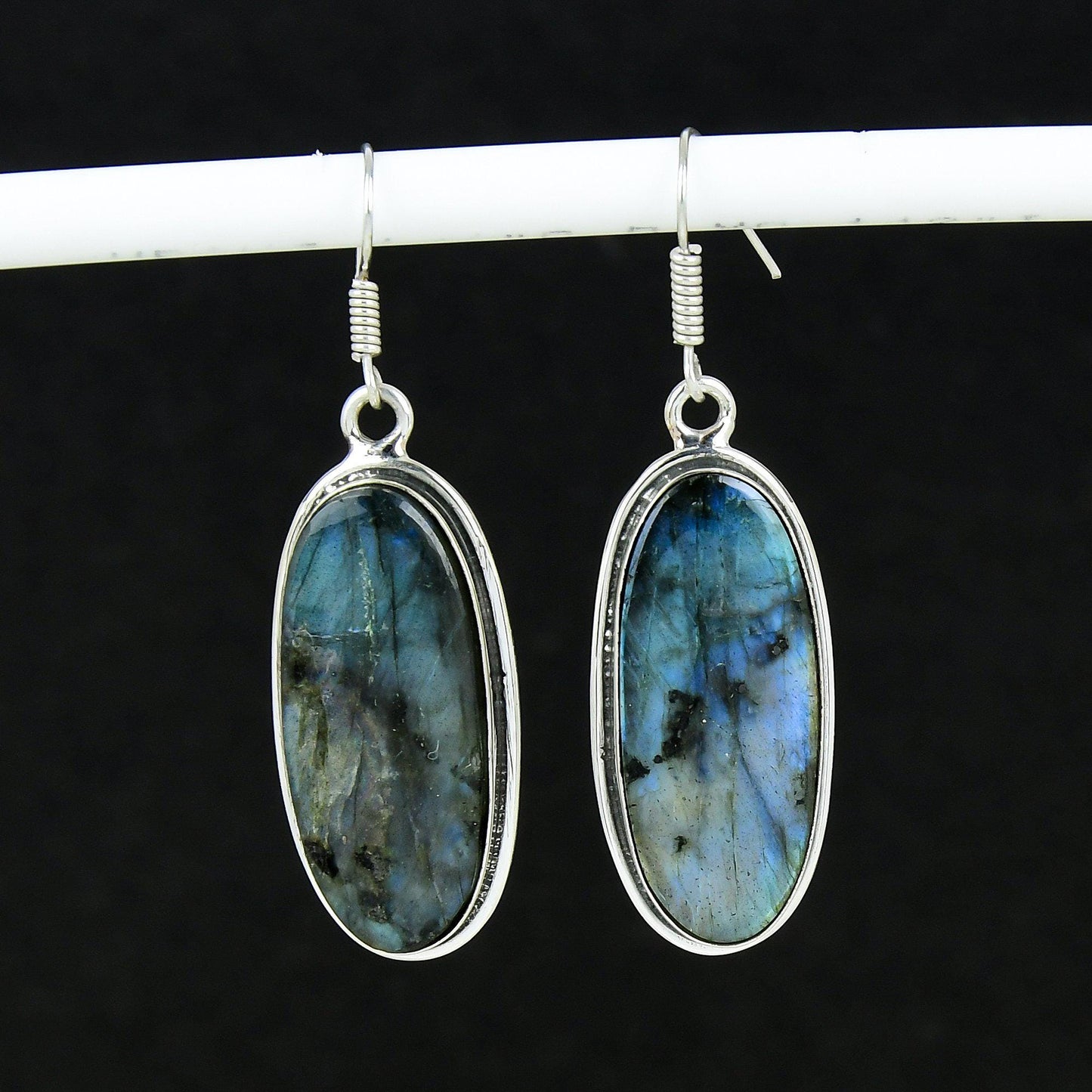 Grey-Blue Oval Labradorite Earrings