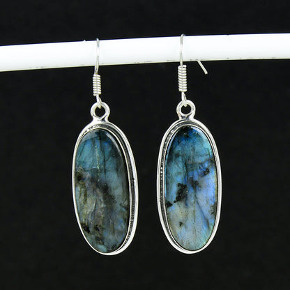 Grey-Blue Oval Labradorite Earrings
