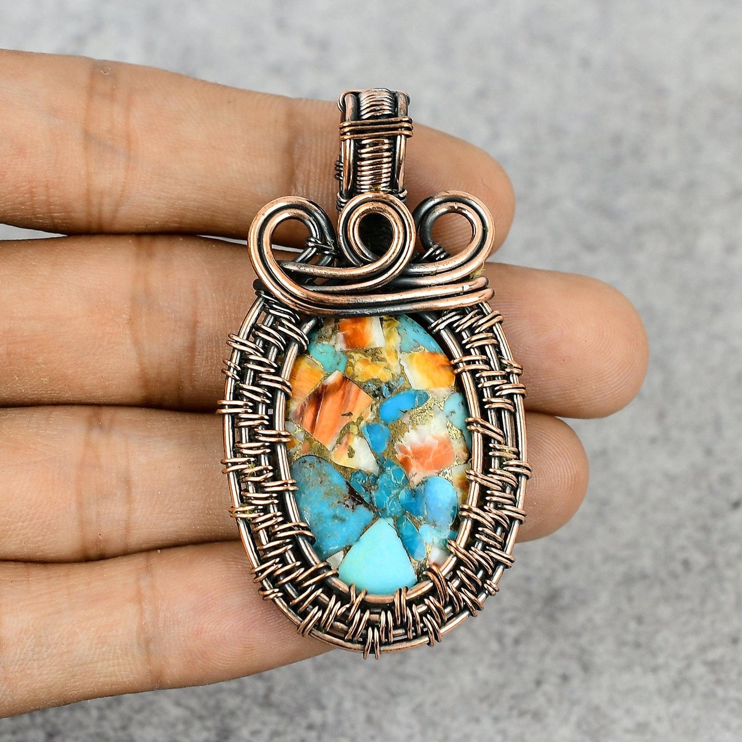 Orange Spiny Oyster Gemstone Pendant