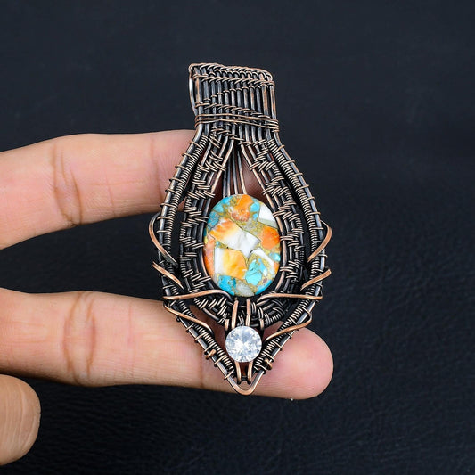 Orange Spiny Oyster Turquoise Gemstone Pendant