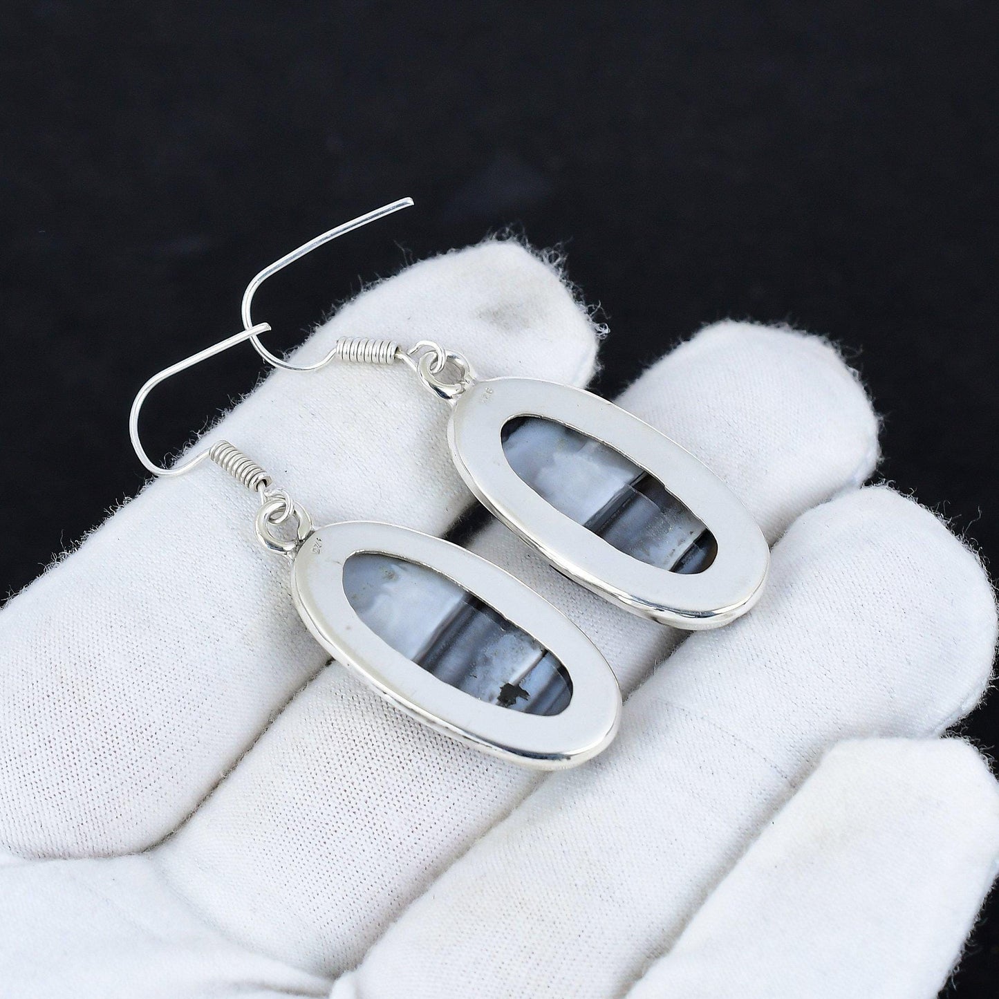 Blue Owyhee Opal Sterling Silver Earrings