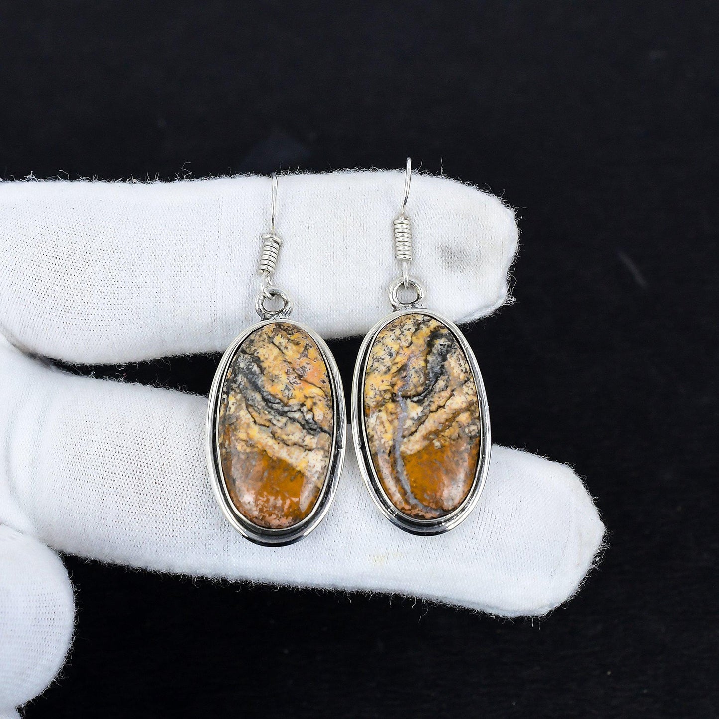 Brown Picture Jasper Gemstone Earrings