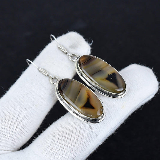 Brown Montana Agate Gemstone Earrings