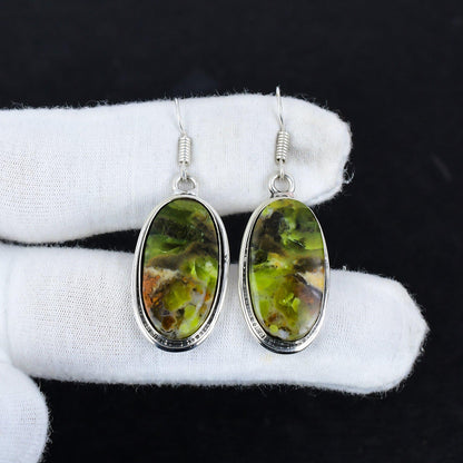 Green Chrome Chalcedony Gemstone Earrings
