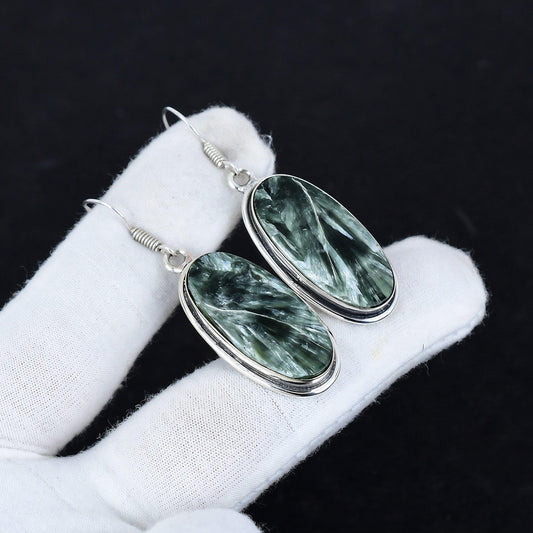 Green Seraphinite Gemstone Earrings