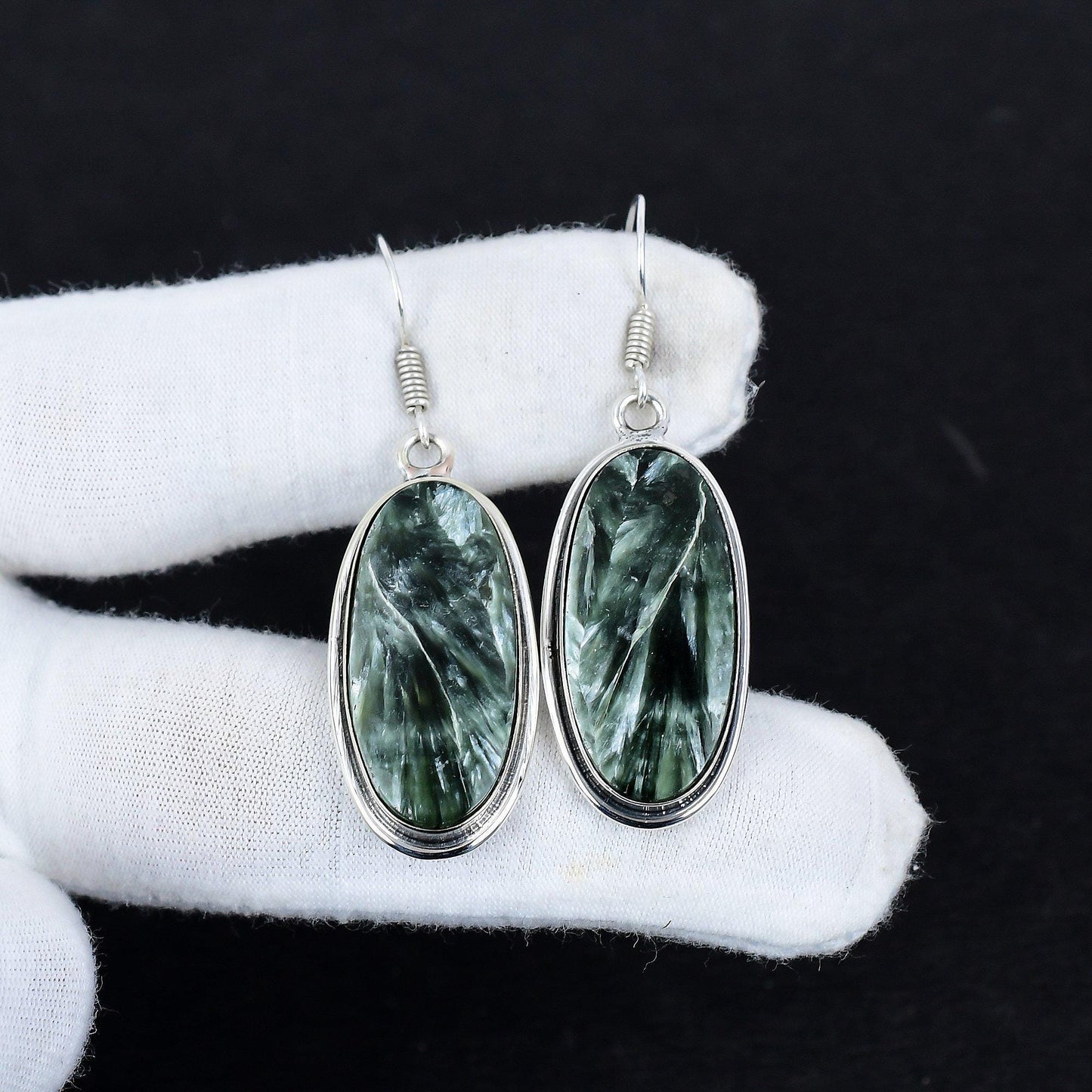 Green Seraphinite Gemstone Earrings