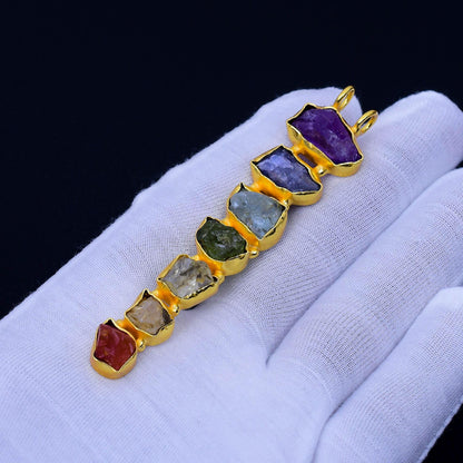 Yellow Gold 7 Chakras Raw Gemstone Pendant