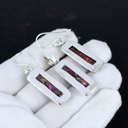 Dahlia Pink Spiny Oyster Gemstone Pendant & Earrings