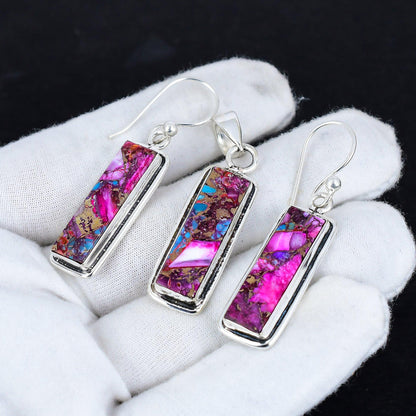 Dahlia Pink Spiny Oyster Gemstone Pendant & Earrings
