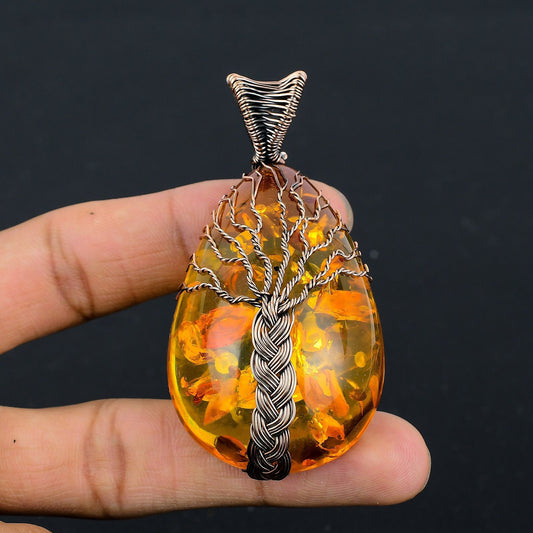 Amber Gemstone Tree of Life Pendant