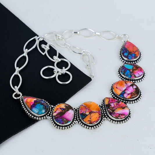 Multi-Color Spiny Oyster Sterling Silver Necklace