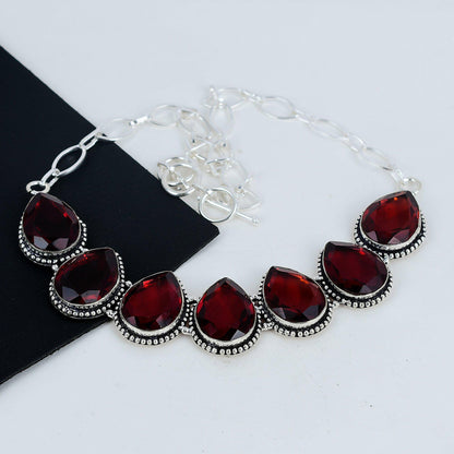 Red Garnet Dainty Sterling Silver Necklace