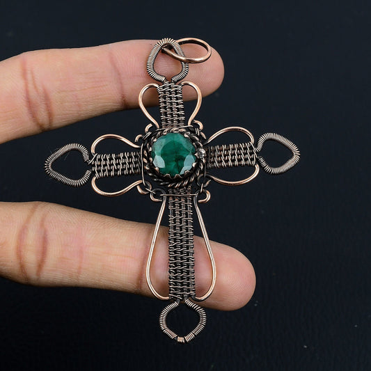 Green Emerald Gemstone Cross Pendant