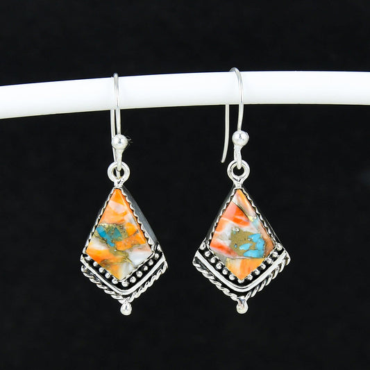 Orange Spiny Oyster Gemstone Earrings
