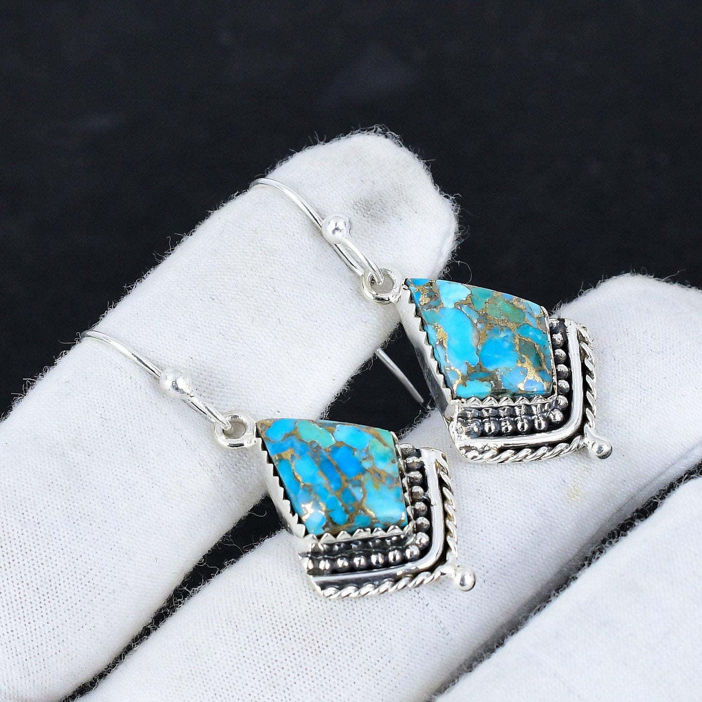 Blue Copper Turquoise Gemstone Earrings
