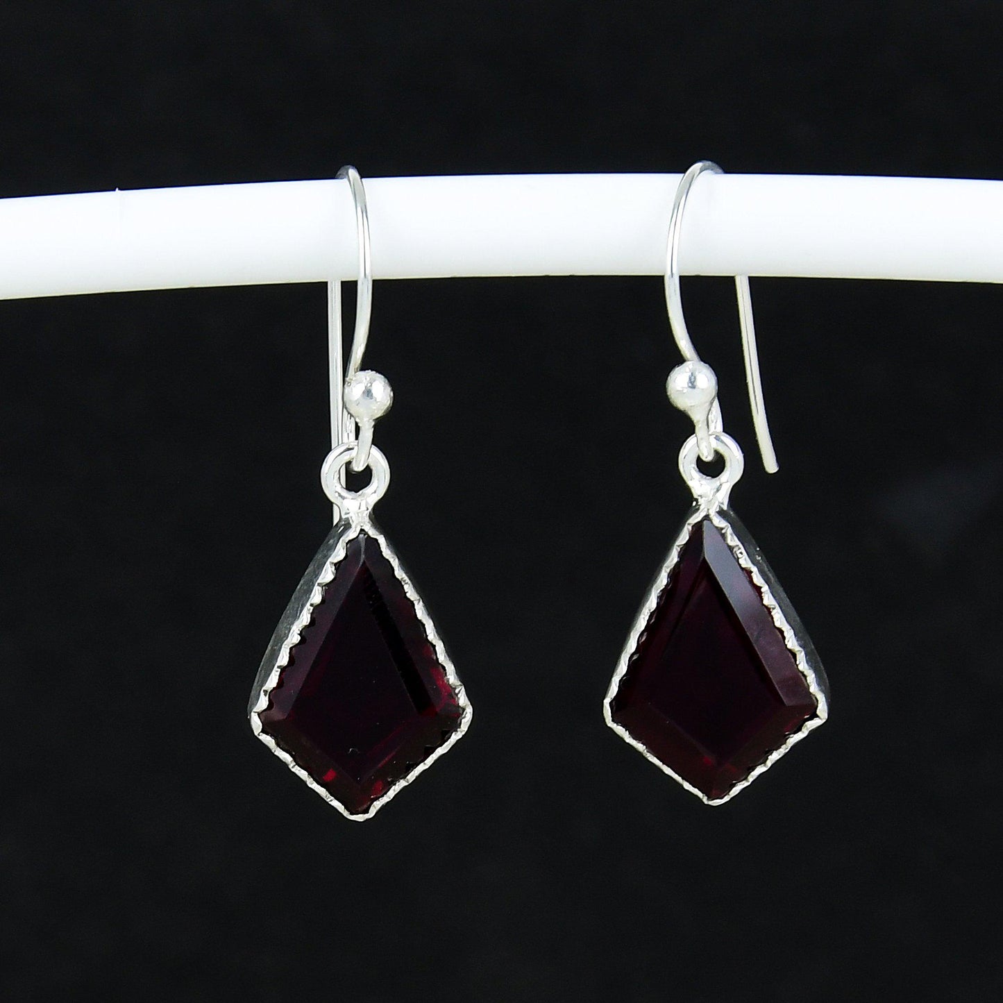 Red Garnet Gemstone Sterling Silver Dangle Earrings