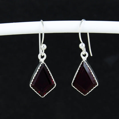 Red Garnet Gemstone Sterling Silver Dangle Earrings