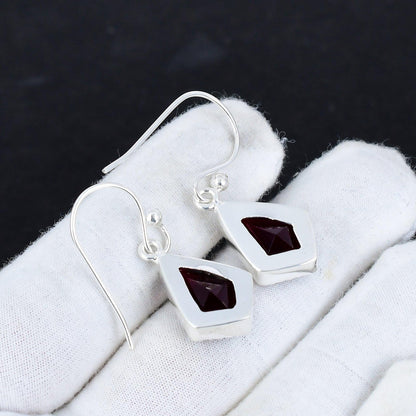 Red Garnet Gemstone Sterling Silver Dangle Earrings