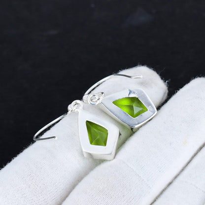Green Peridot Gemstone Dangle Earrings