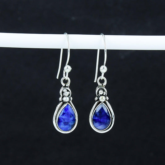 Blue Sapphire Teardrop Dangle Earrings