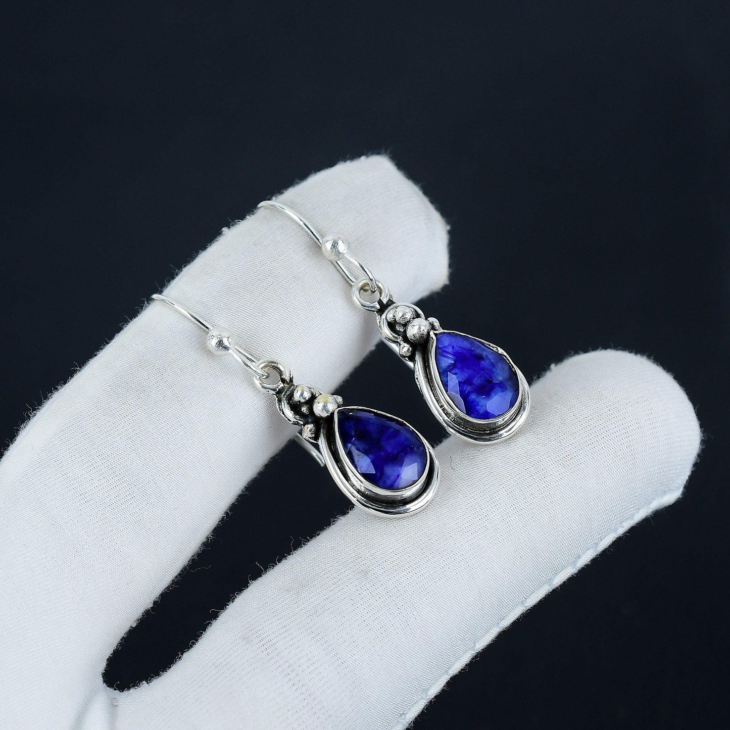 Blue Sapphire Teardrop Dangle Earrings