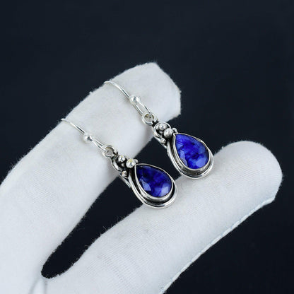Blue Sapphire Teardrop Dangle Earrings