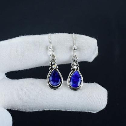 Blue Sapphire Teardrop Dangle Earrings
