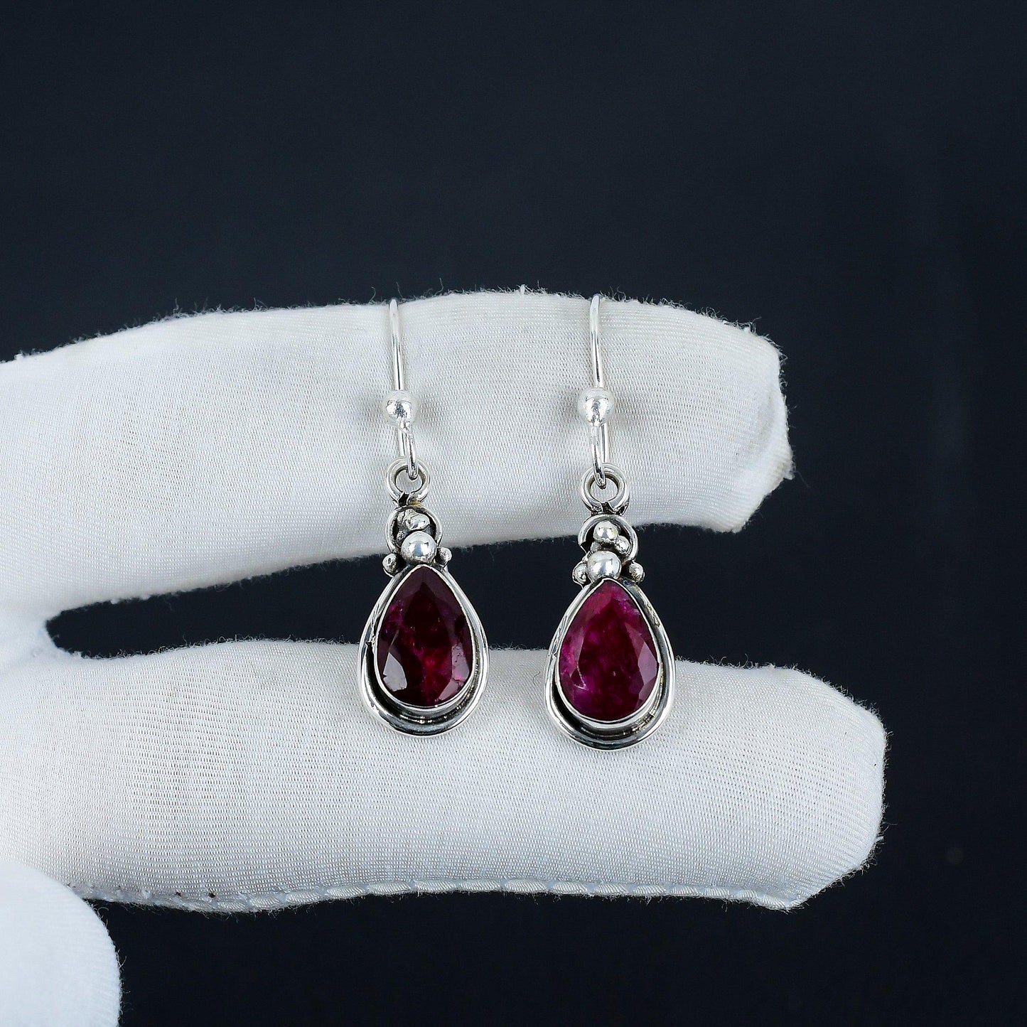 Red Kashmir Ruby Gemstone Dangle Earrings