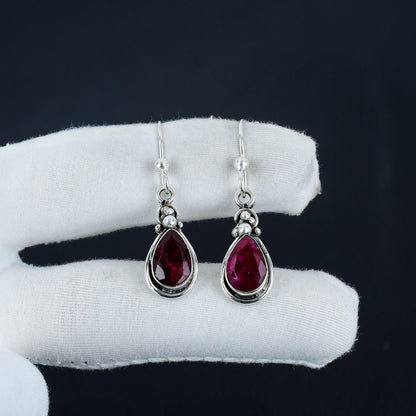 Red Kashmir Ruby Gemstone Dangle Earrings