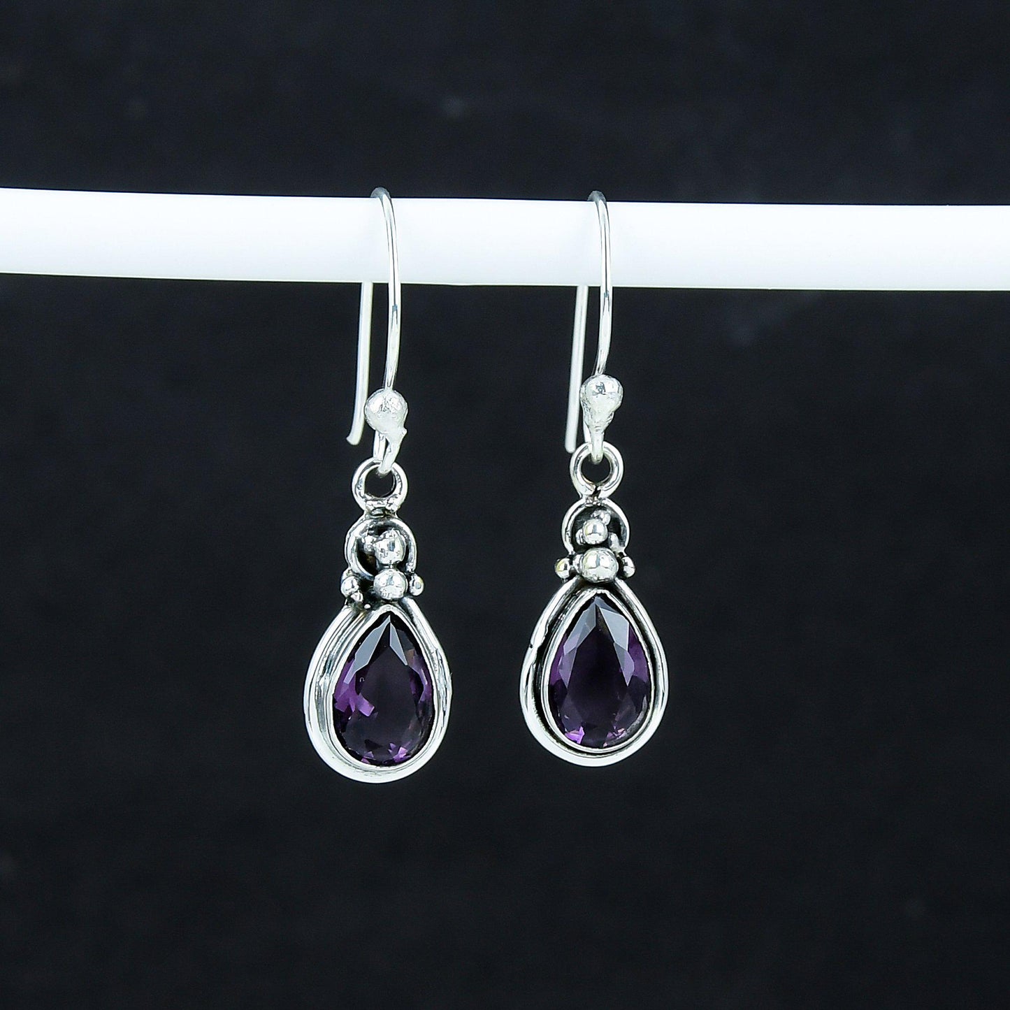 Purple Amethyst Gemstone Drop Earrings