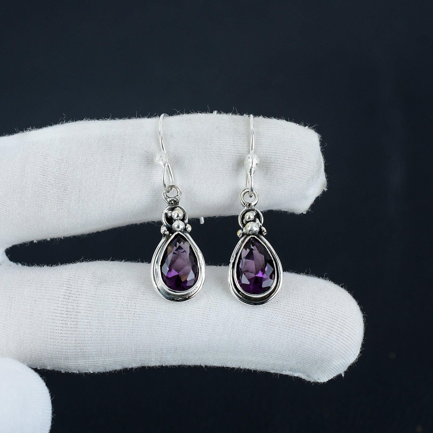 Purple Amethyst Gemstone Drop Earrings