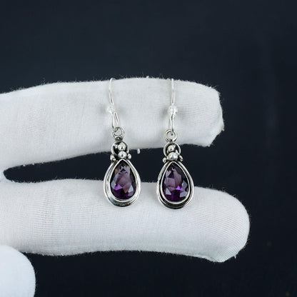 Purple Amethyst Gemstone Drop Earrings