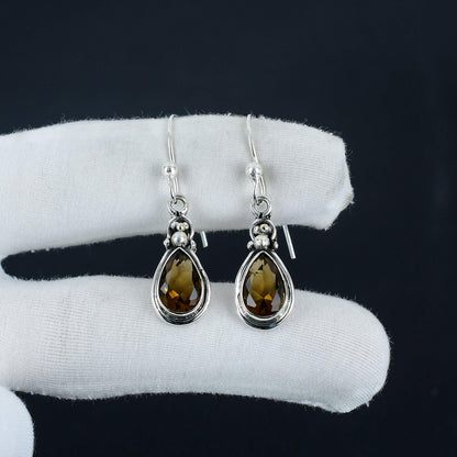 Smoky Topaz Teardrop Dangle Earrings