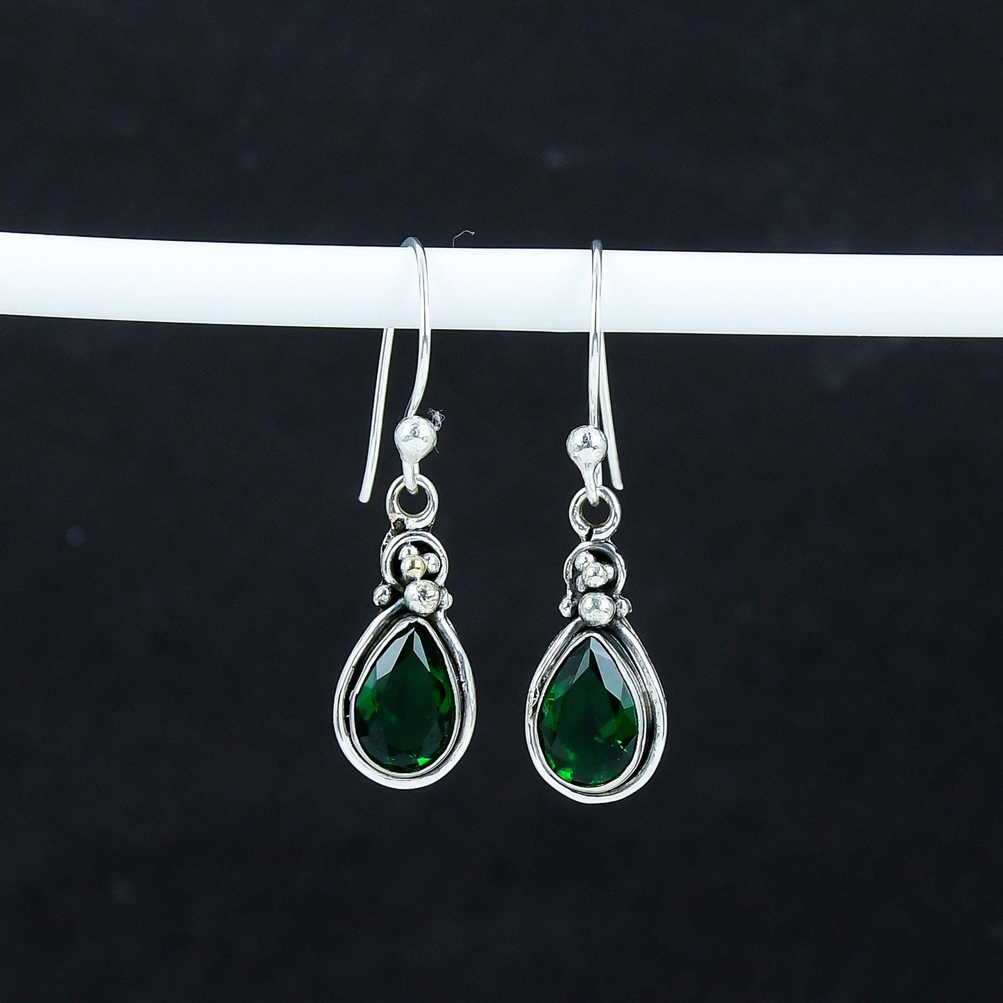 Green Tourmaline Teardrop Silver Earrings
