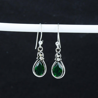 Green Tourmaline Teardrop Silver Earrings
