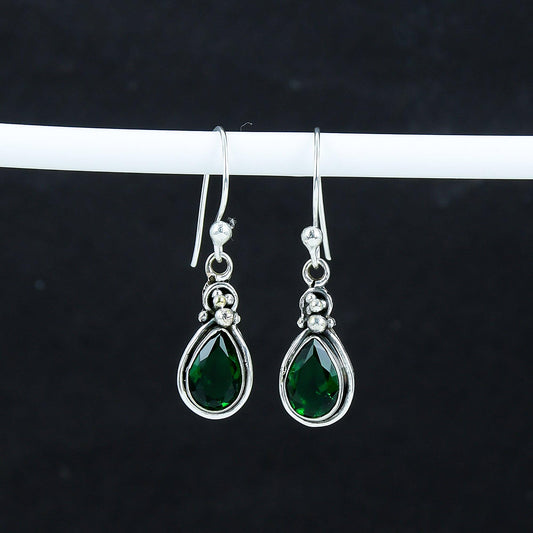 Green Tourmaline Teardrop Silver Earrings